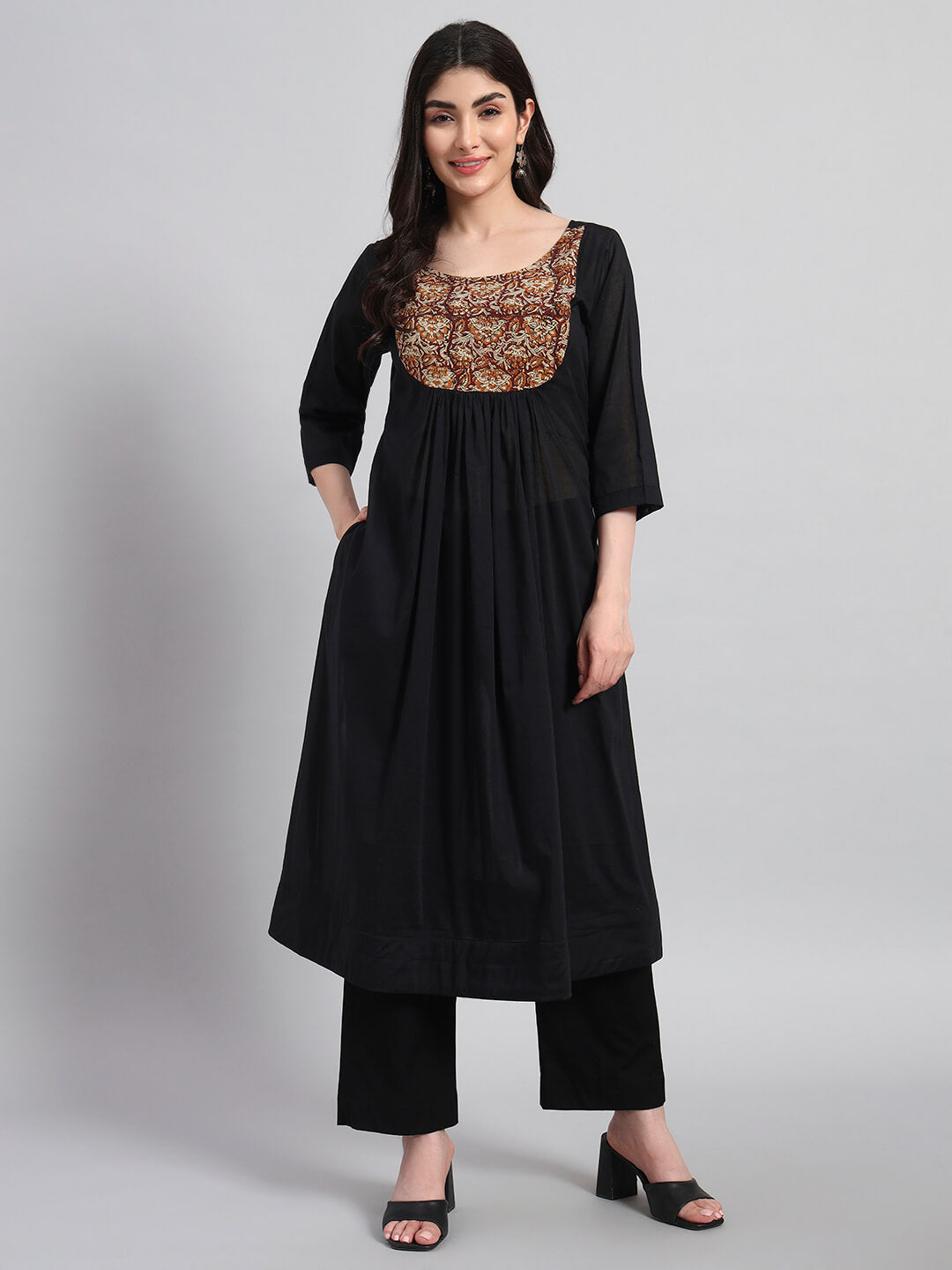 A-Line Gethered Cotton Kurta Set