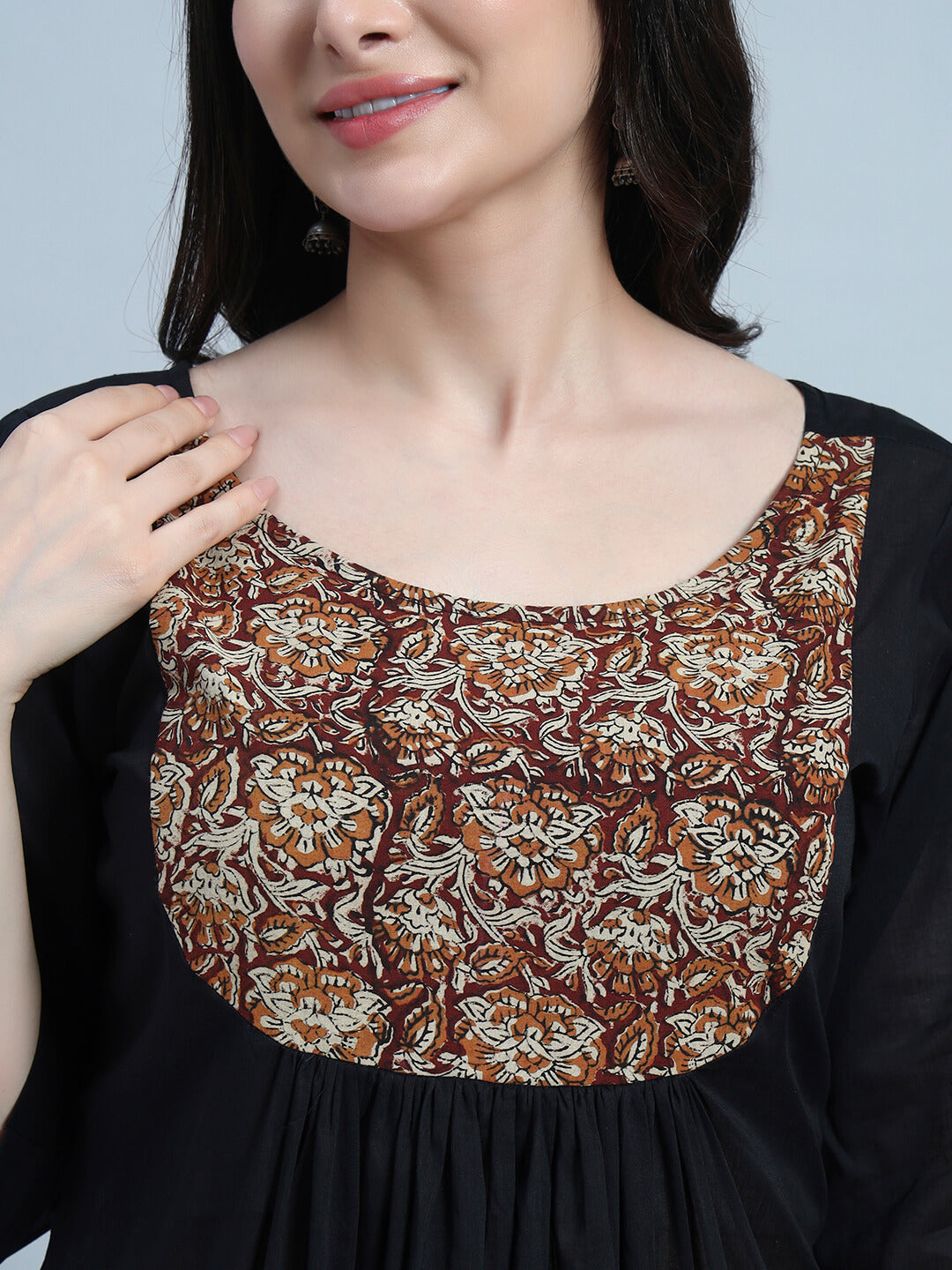 A-Line Gethered Cotton Kurta Set