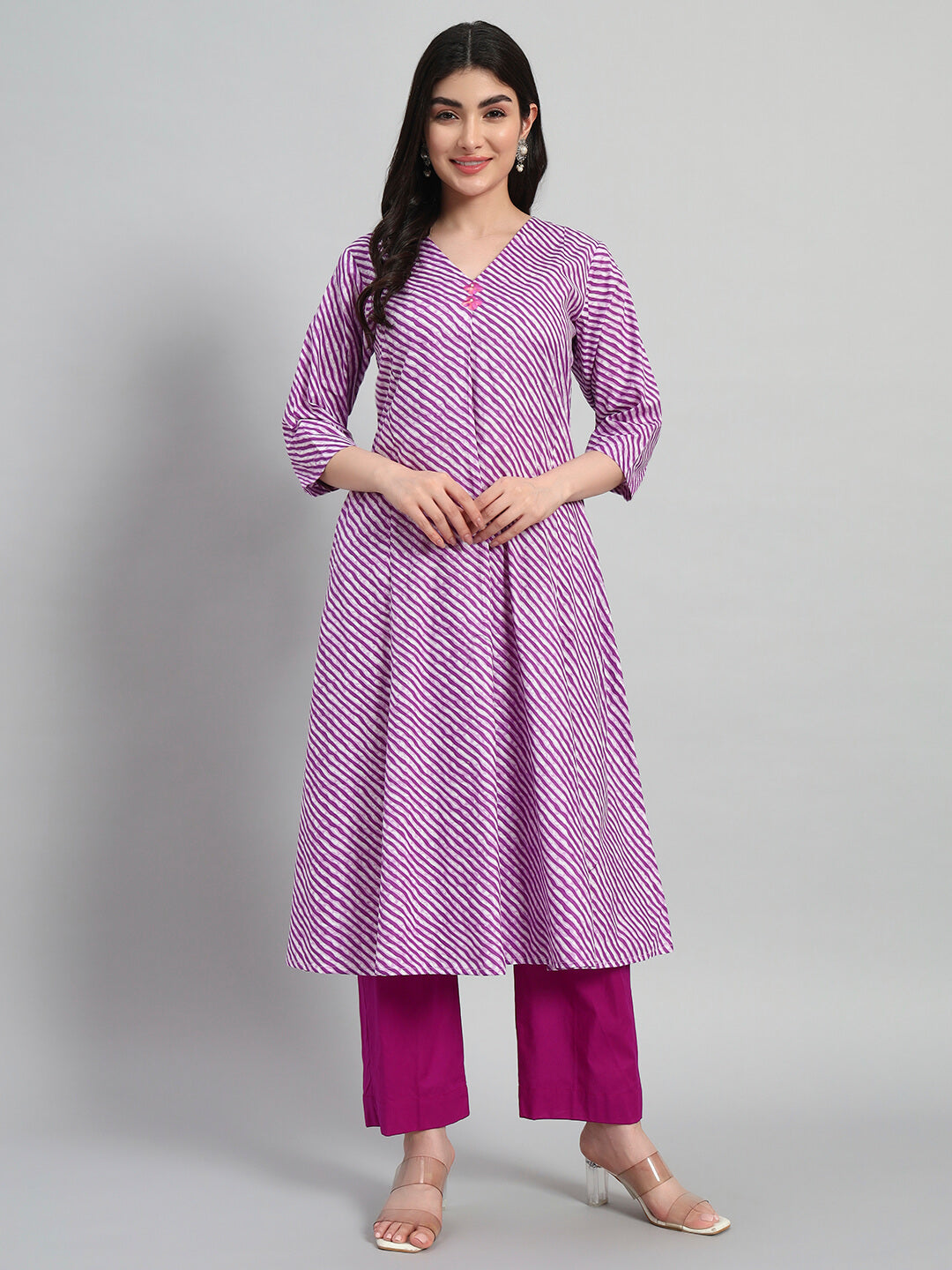 Hand Block Leheria Cotton Kurta Set