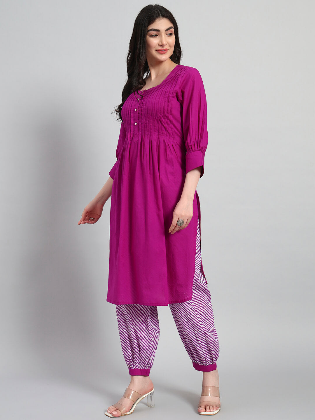 Plain Kurta With Leheria Afghani Salwar