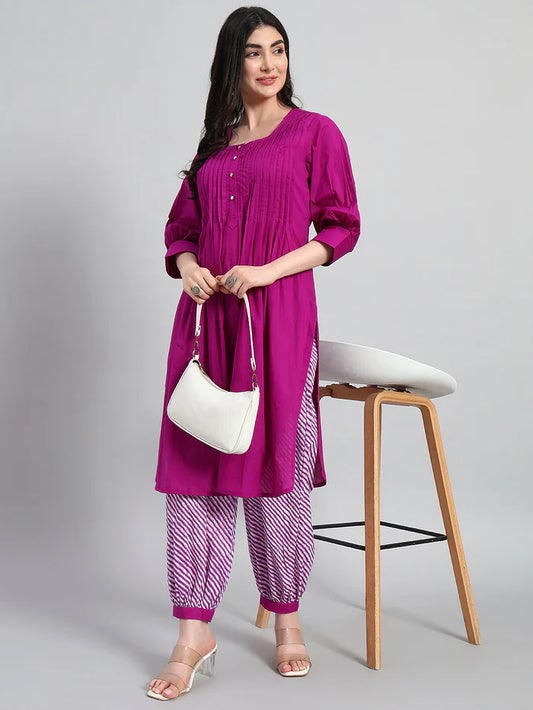 Plain Kurta With Leheria Afghani Salwar