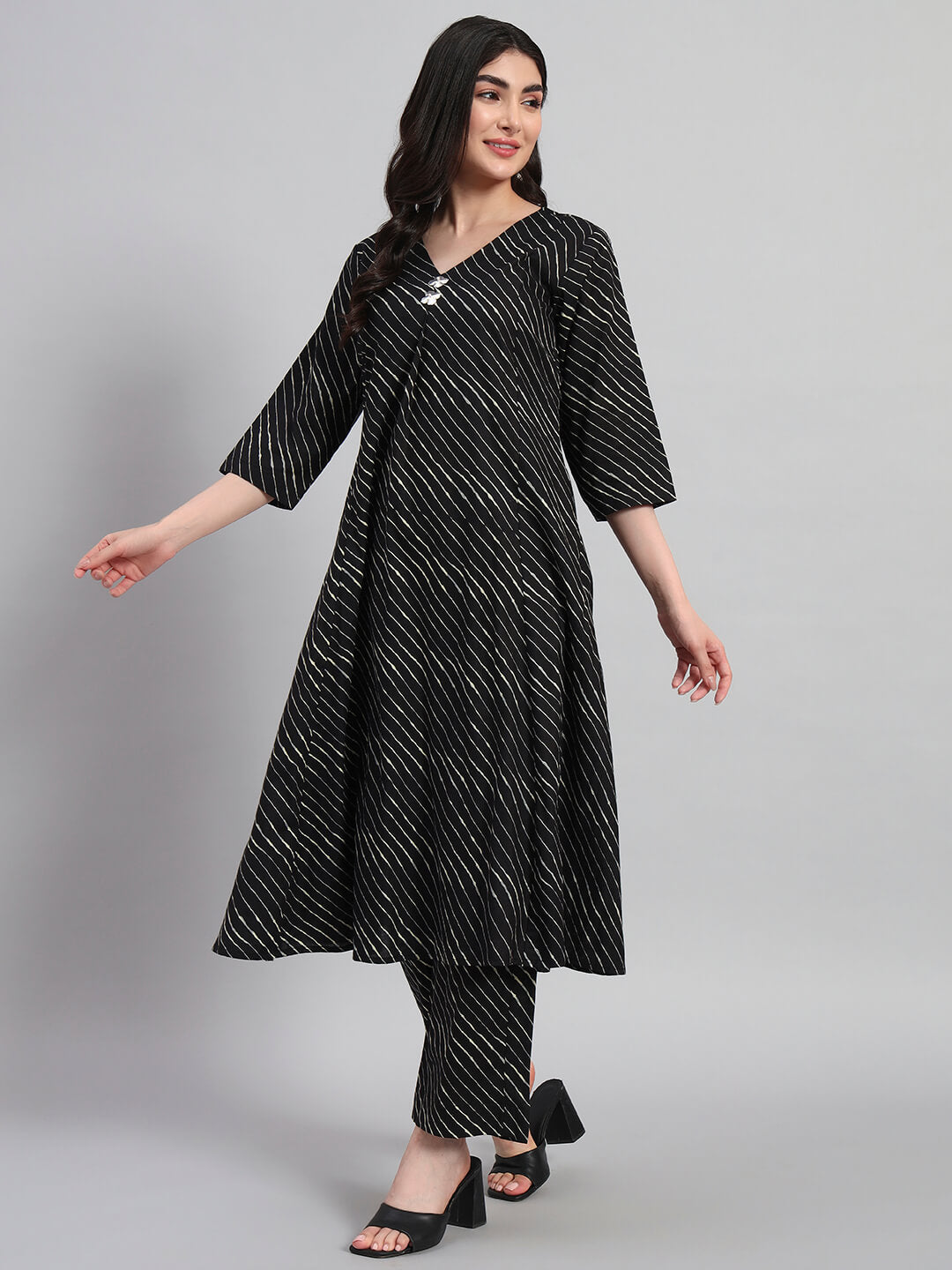 Hand Block Leheria Cotton Kurta Set