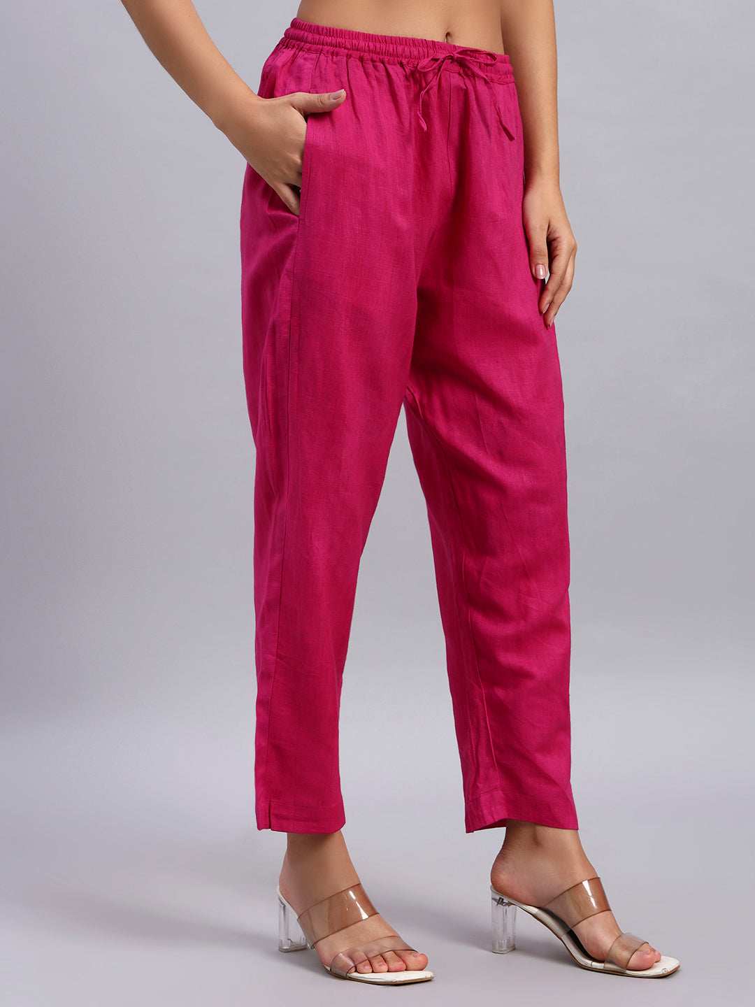 Magenta Handloom Cottom Gathered Kurta Set