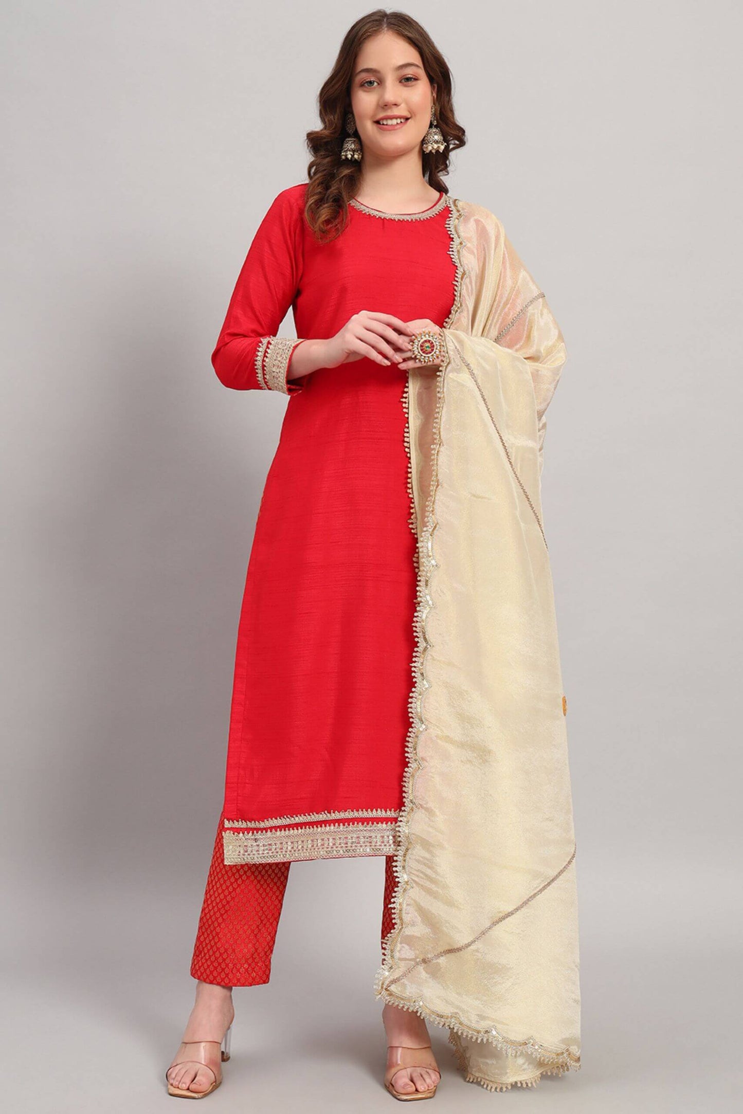 Silk Long Kurta Set with Tissue Silk Dupatta