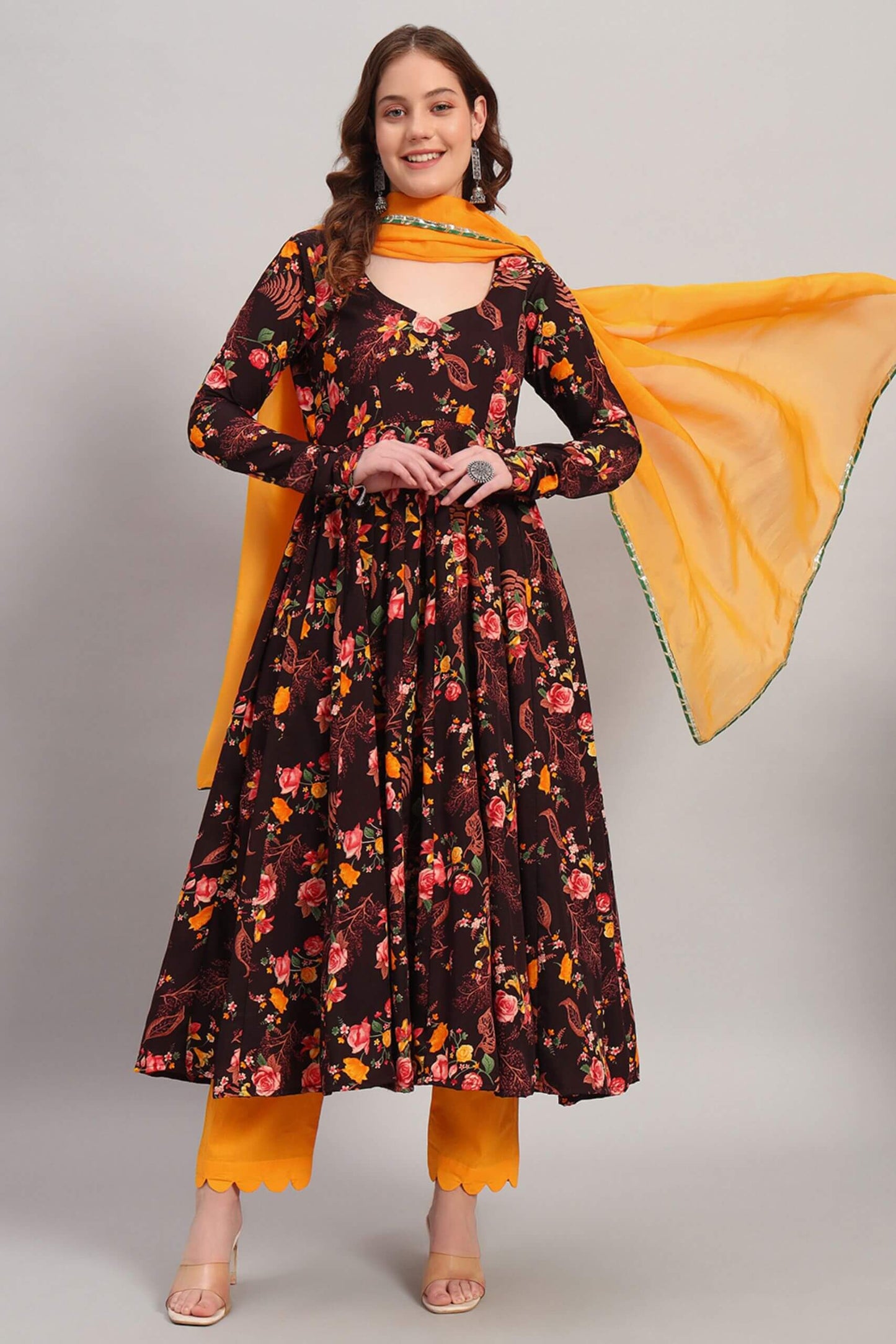 Crepe Floral Print Anarkali Kurta Set