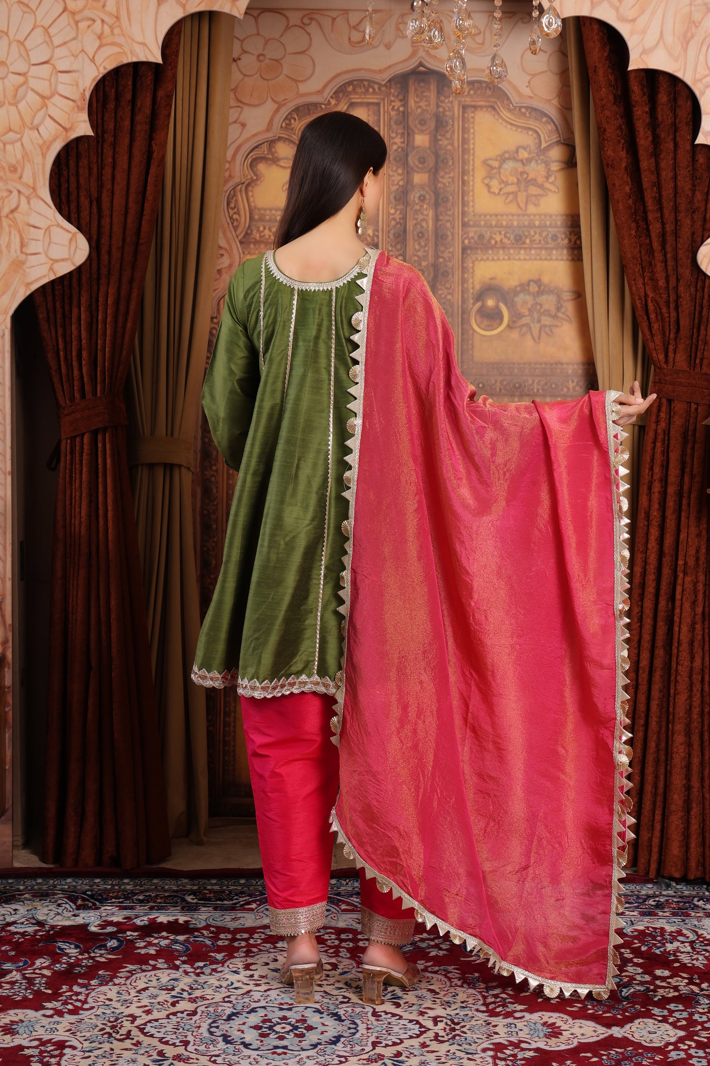 A-Line Kurta Set with Tissue Silk Dupatta