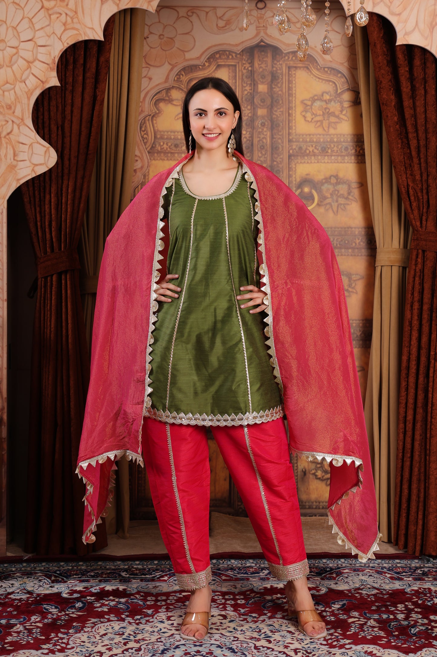 A-Line Kurta Set with Tissue Silk Dupatta