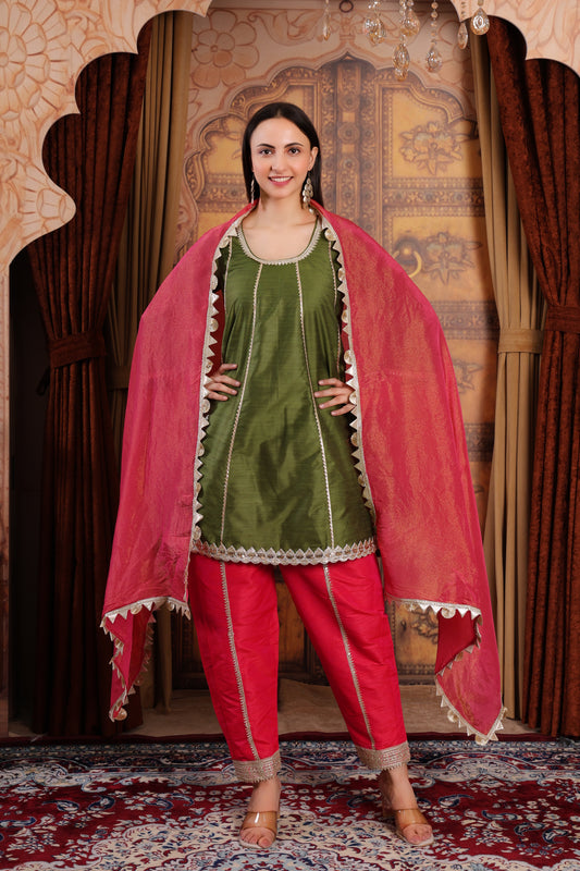 A-Line Kurta Set with Tissue Silk Dupatta