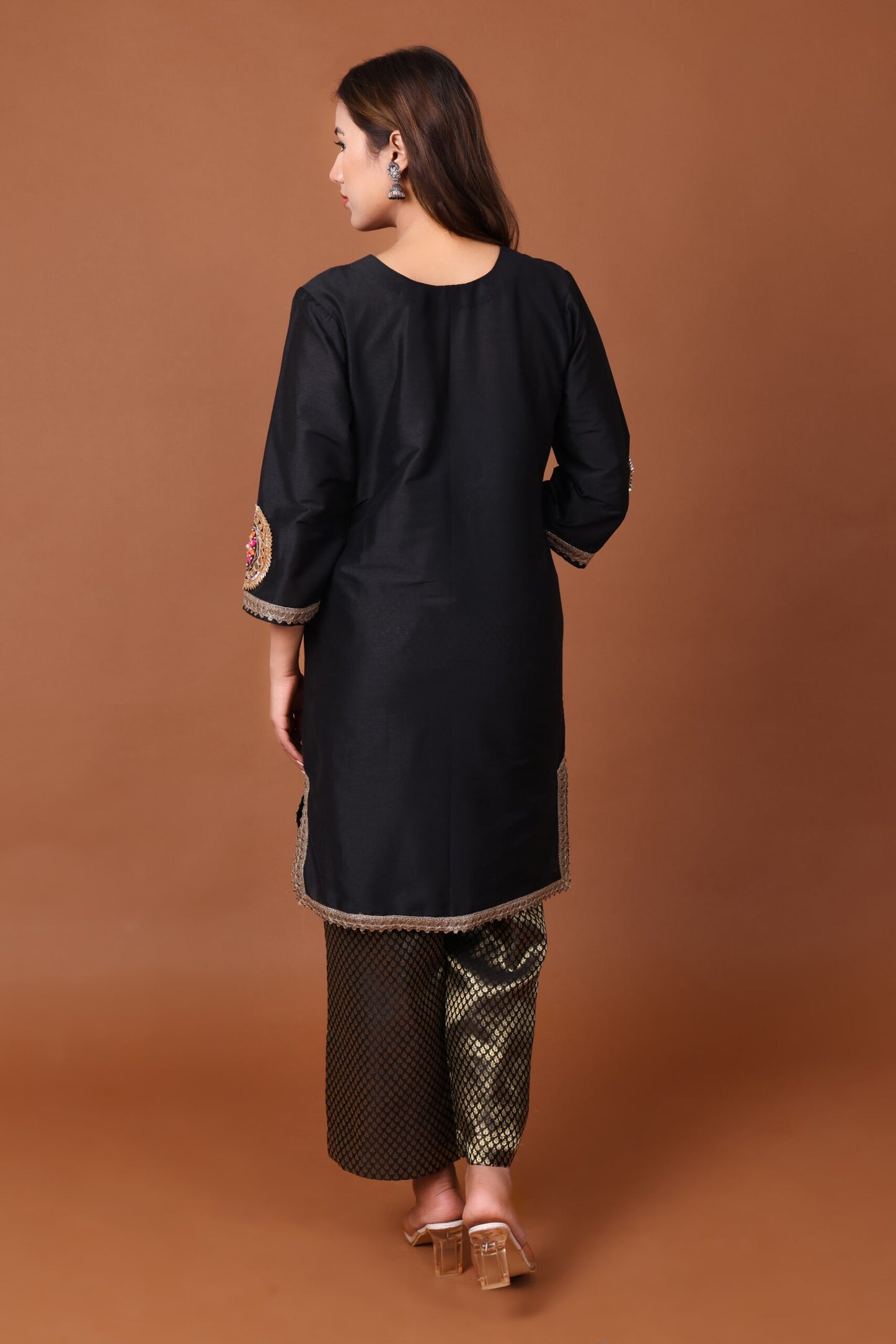 Silk Kurta Set with Brocade Pant and Orgenzza Dupatta