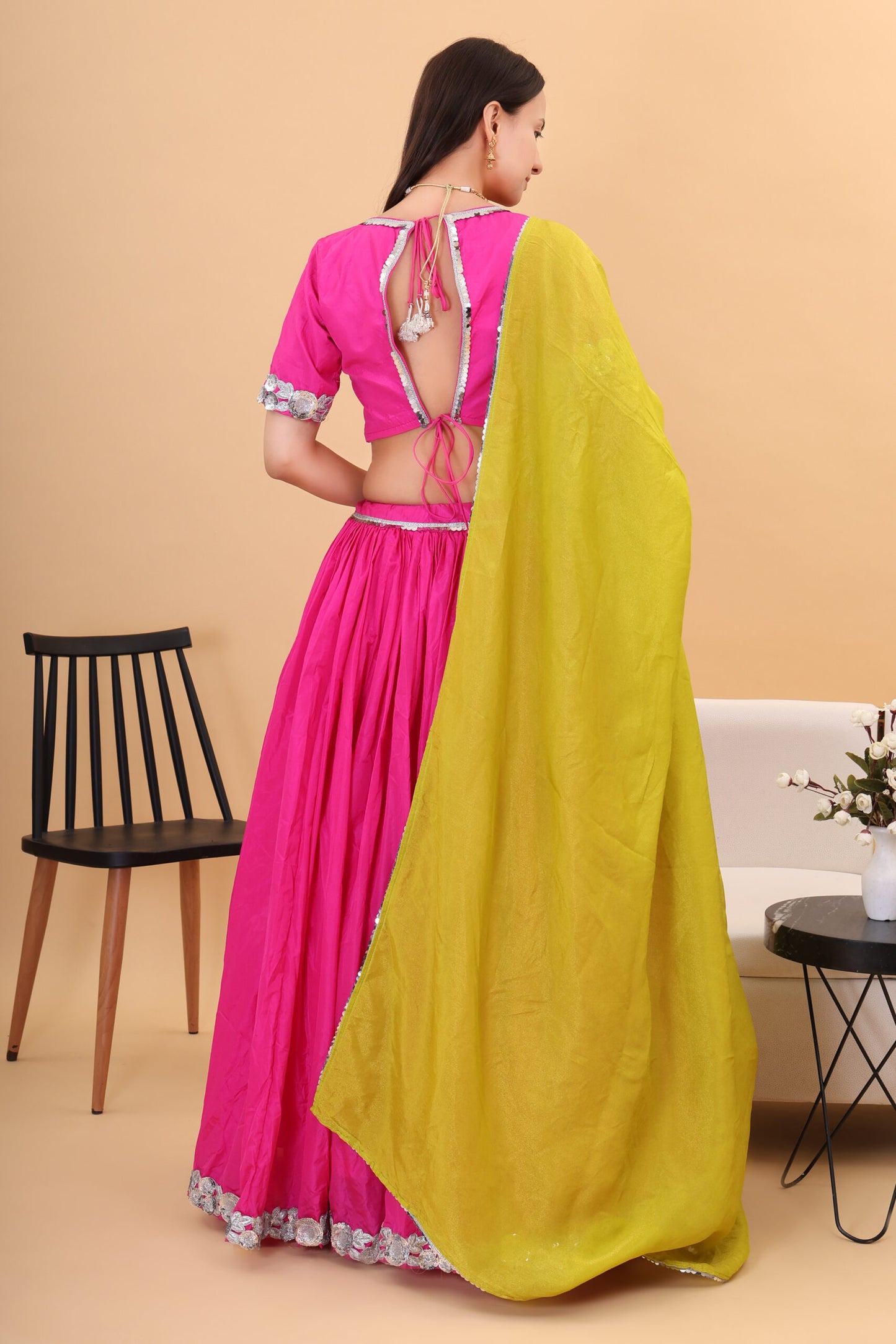 Pink silk lehanga with tissue silk dupatta