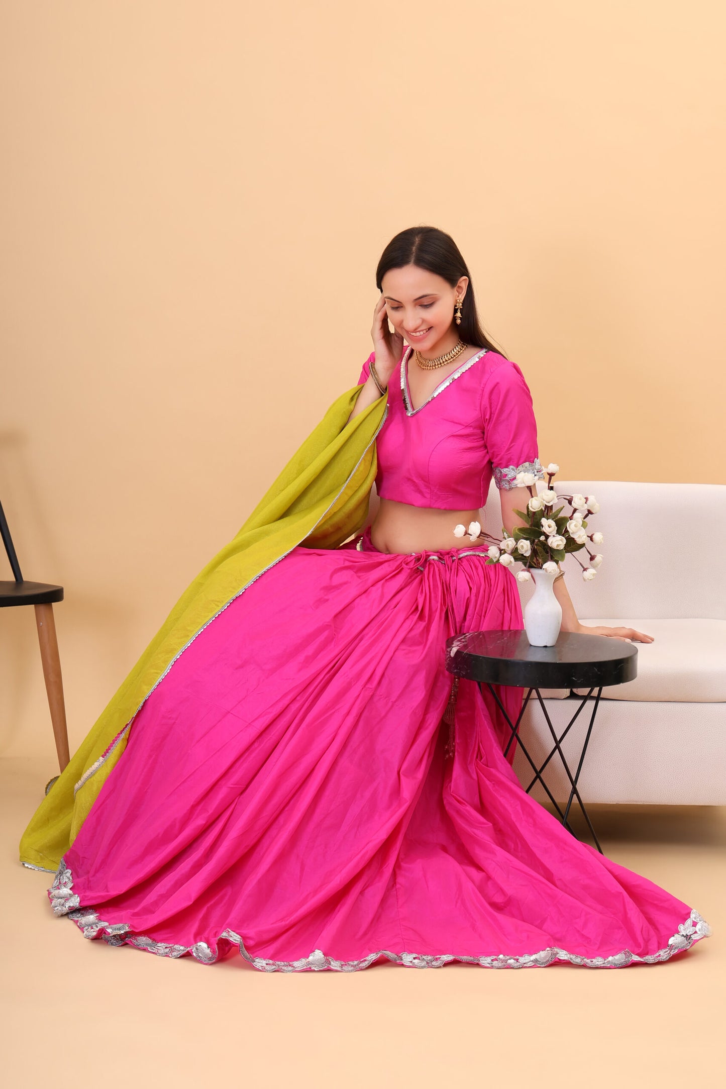 Pink silk lehanga with tissue silk dupatta