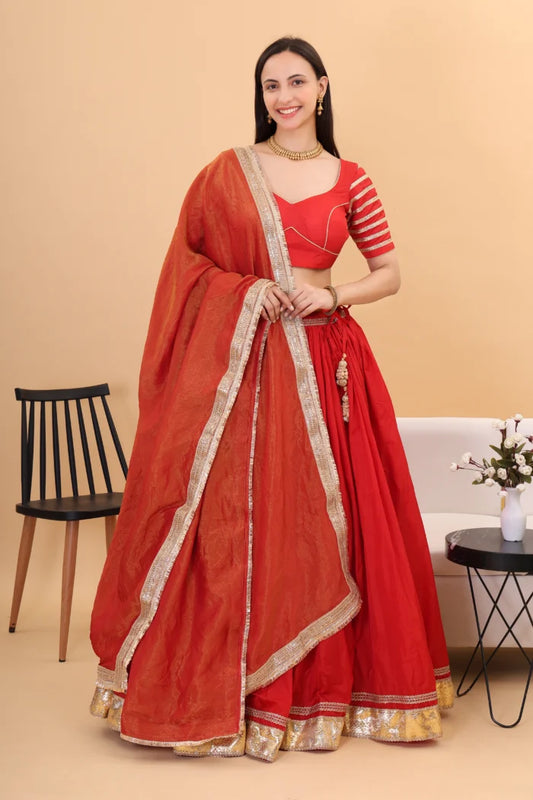 Red silk lehanga with tissue silk dupatta