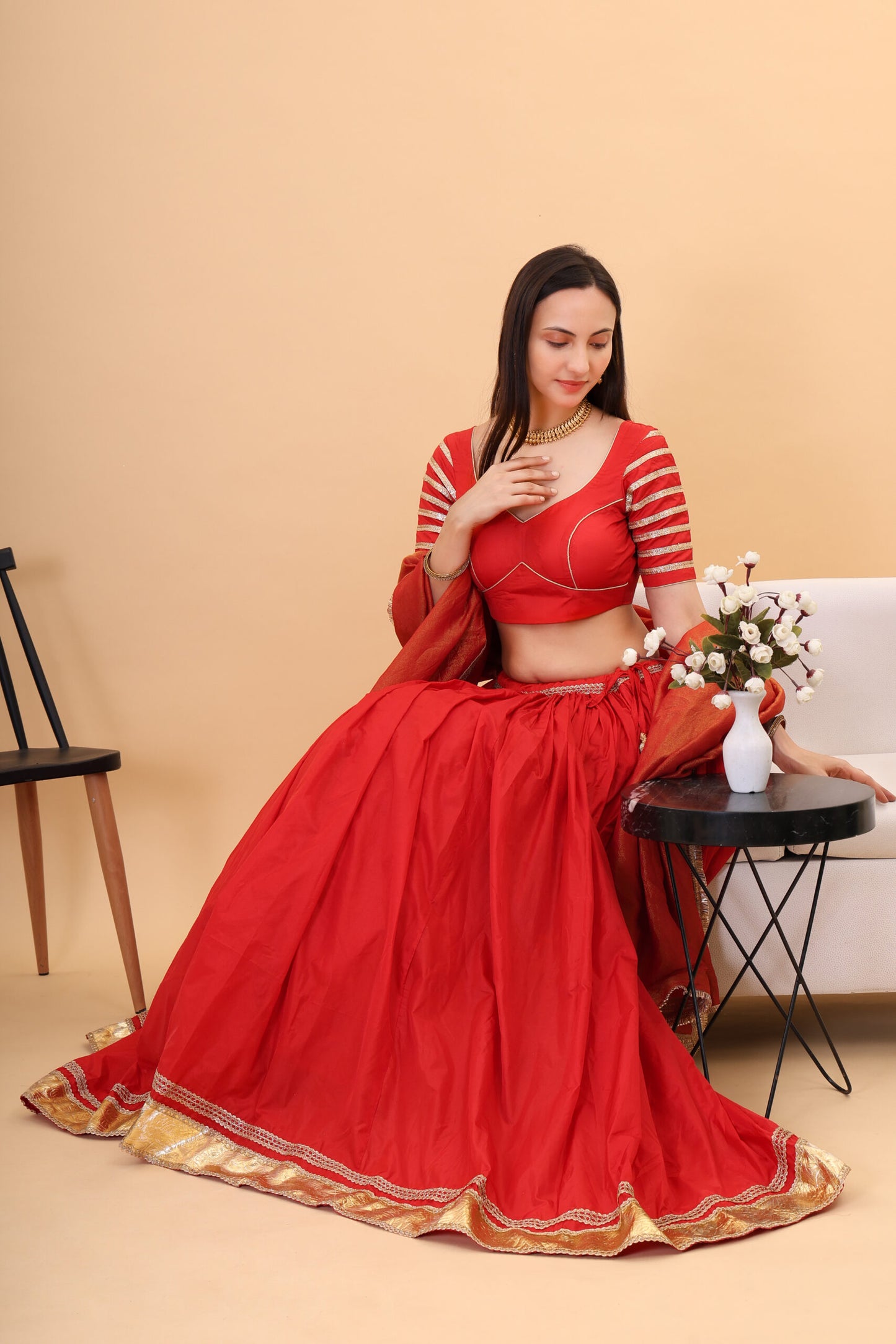 Red silk lehanga with tissue silk dupatta