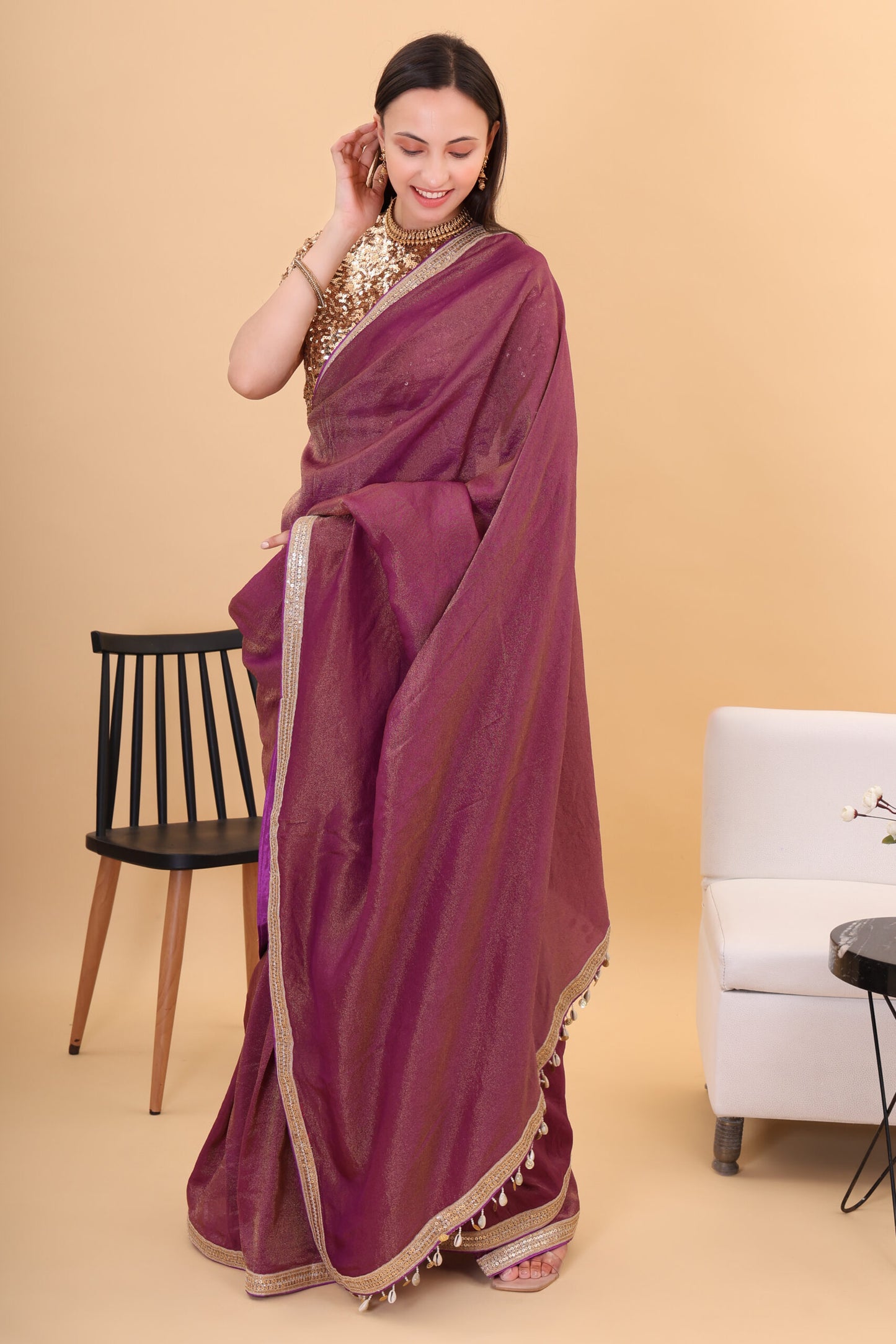 Wine Tissue silk saree with embroidery blouse