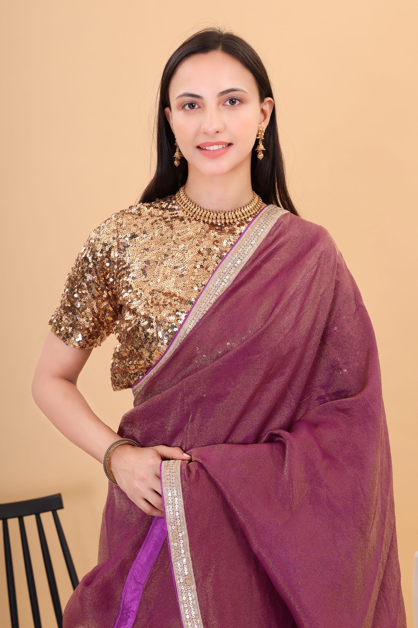 Wine Tissue silk saree with embroidery blouse
