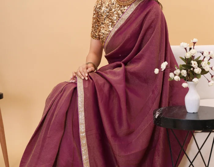 Wine Tissue silk saree with embroidery blouse