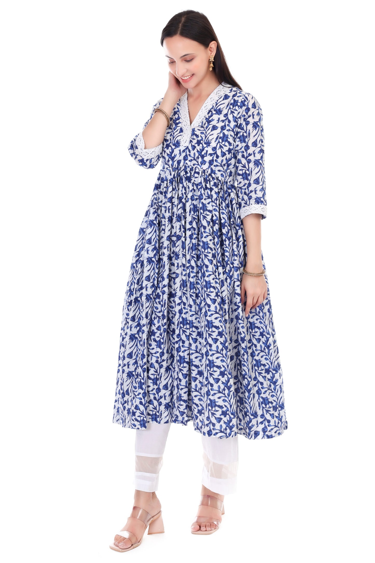 Handblock anarkali set handblock anarkali set