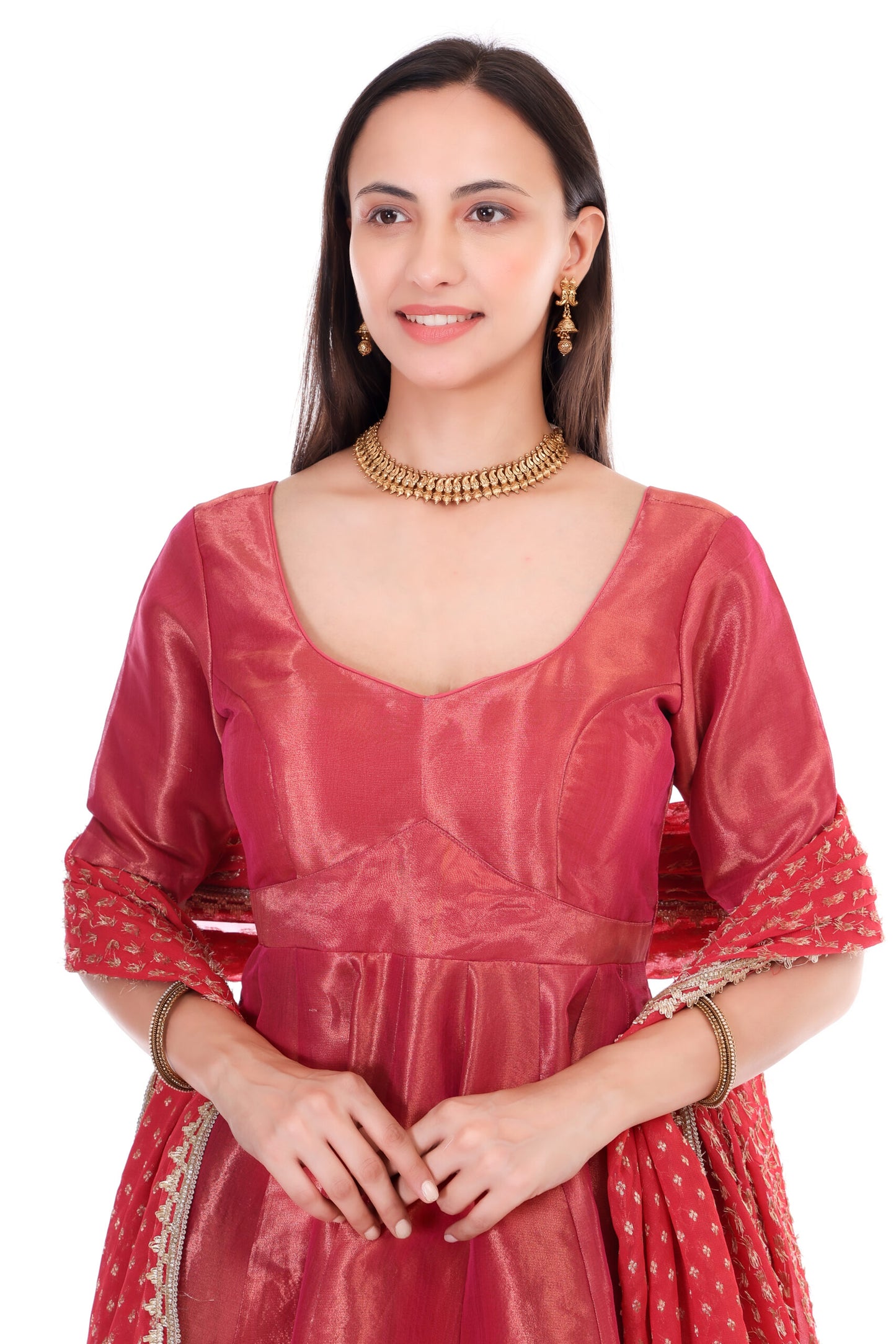 Tissue silk anarkali set with georgette dupatta