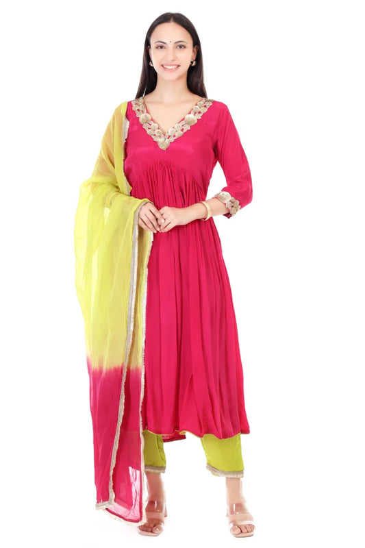 Crepe anarkali with orgenzza dupatta
