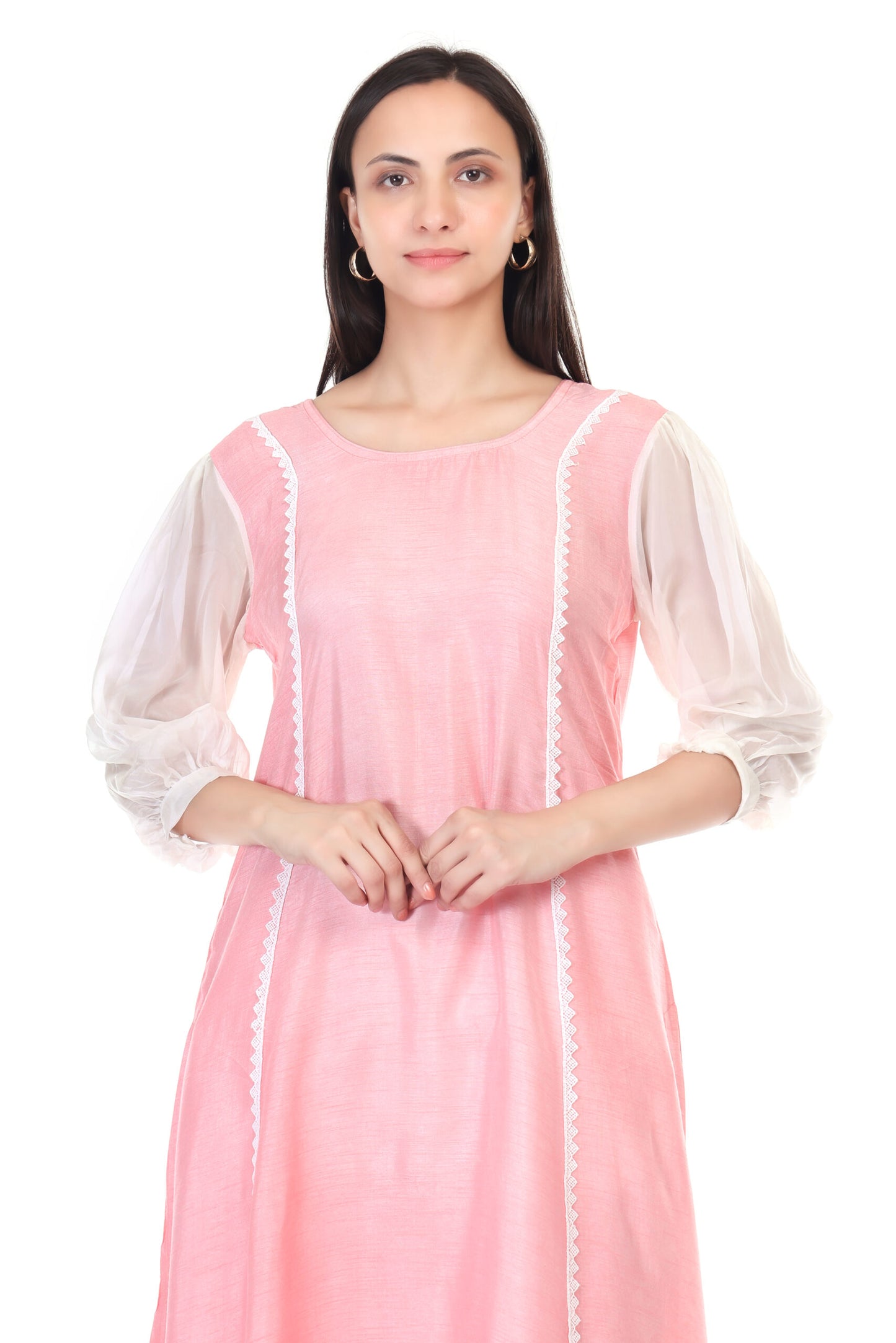 Dola silk kurta set with orgenzza sleeves