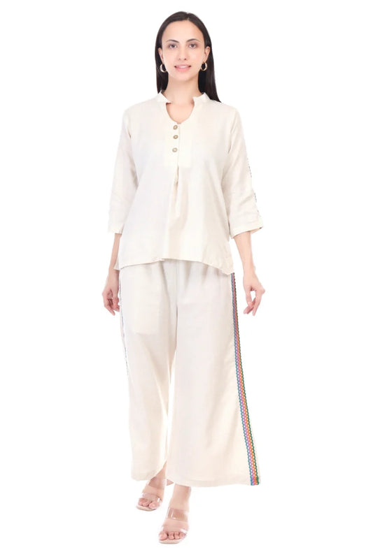 Cotton flex coord set with chicken lace