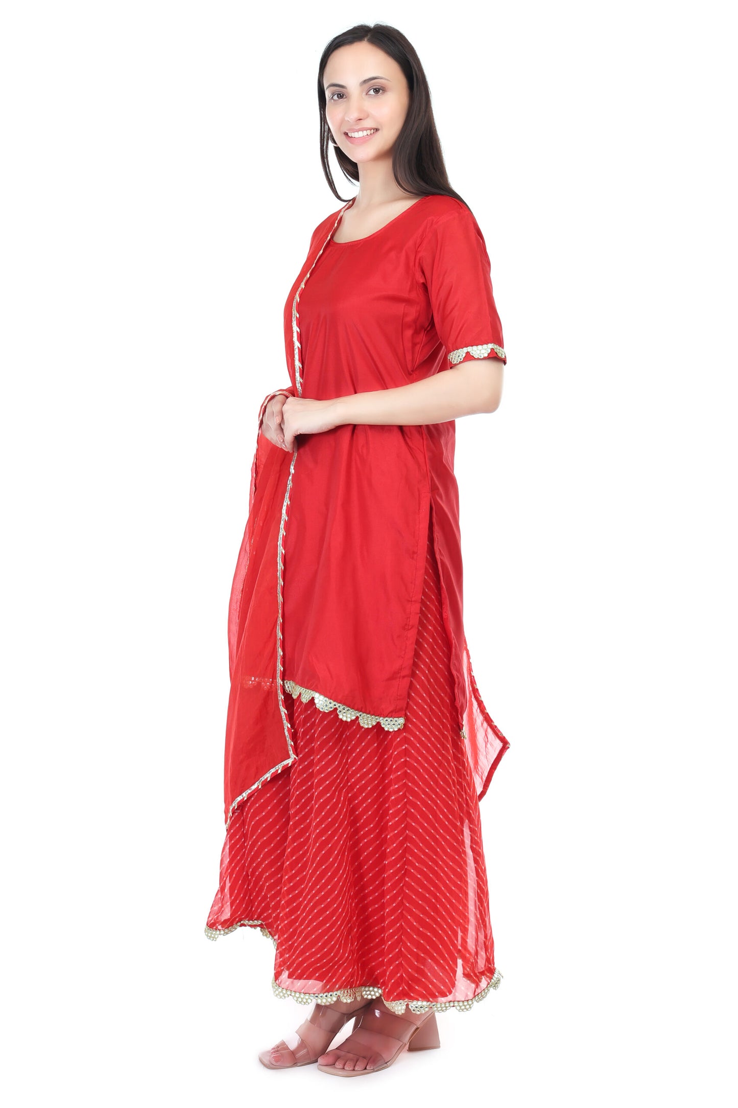 Silk kurta with georgette sharara and orgenzza dupatta