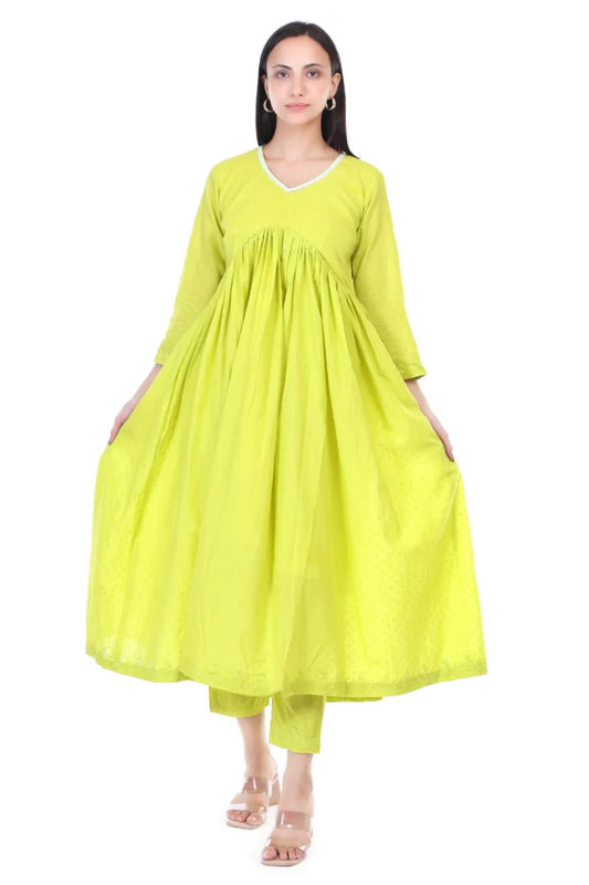 Cambric cotton anarkali kurta set