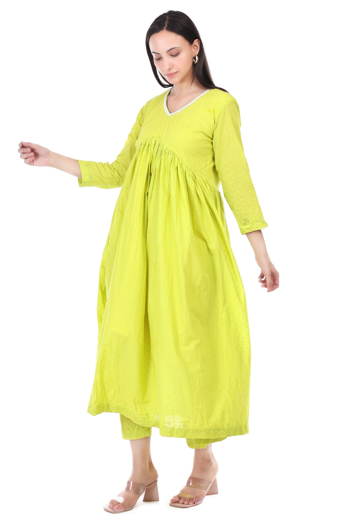 Cambric cotton anarkali kurta set