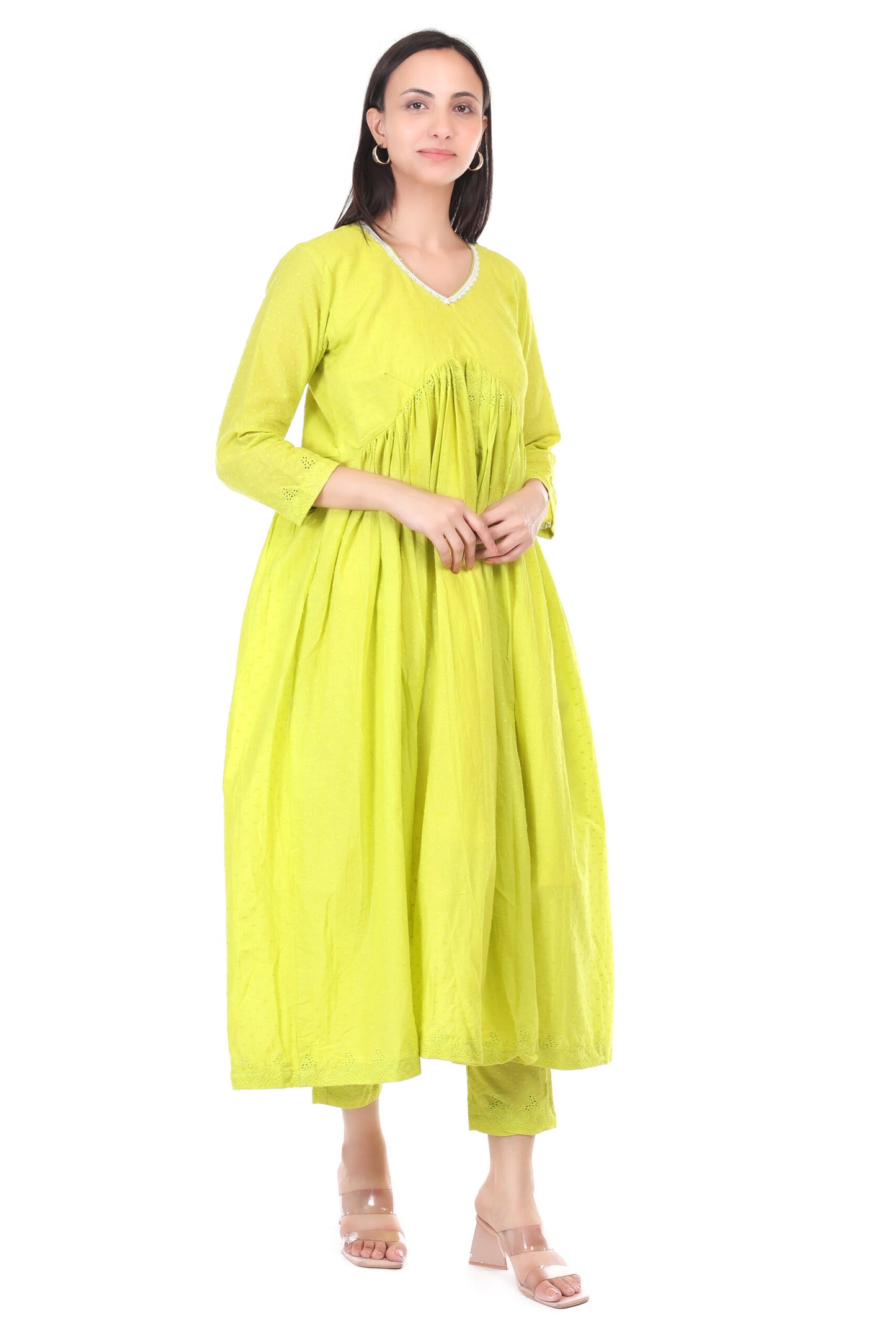 Cambric cotton anarkali kurta set