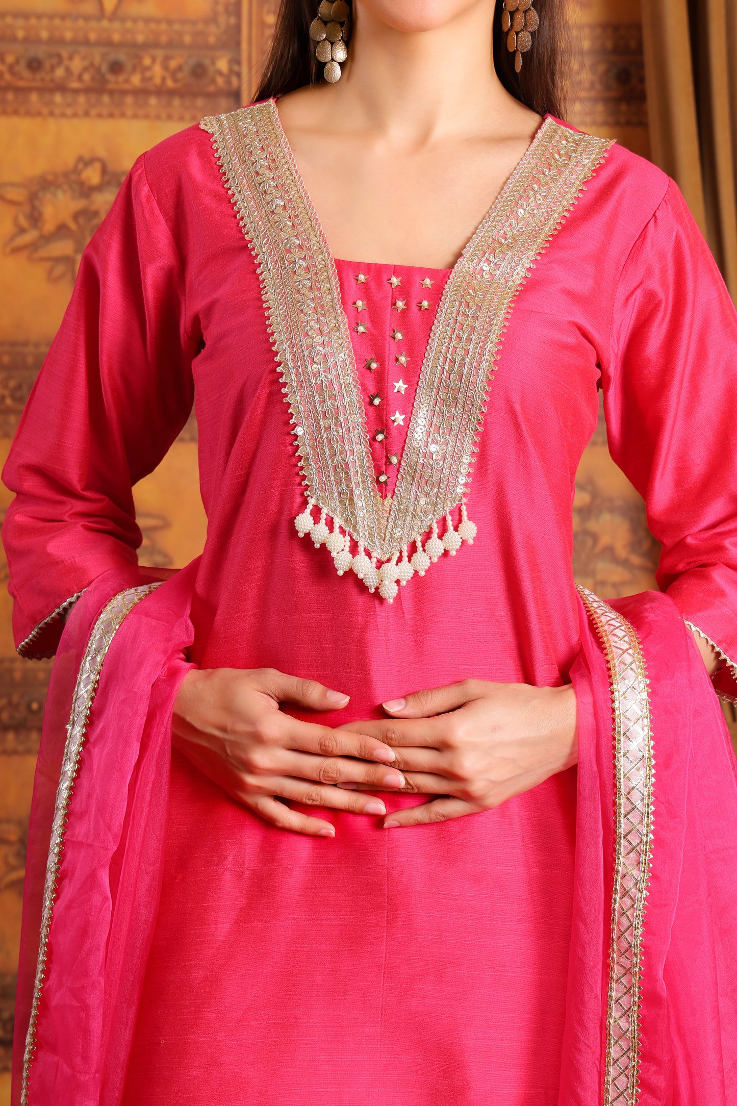 Silk Kurta Dhoti Set with Organza Dupatta