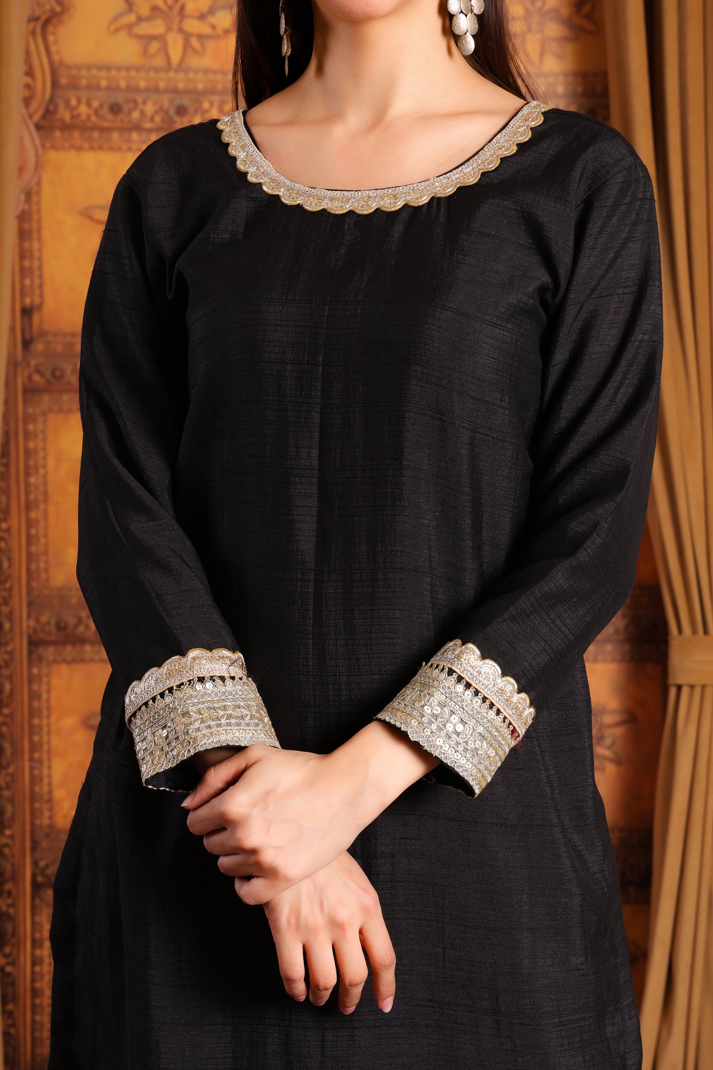 Silk Long Kurta Set with Tissue Silk Dupatta