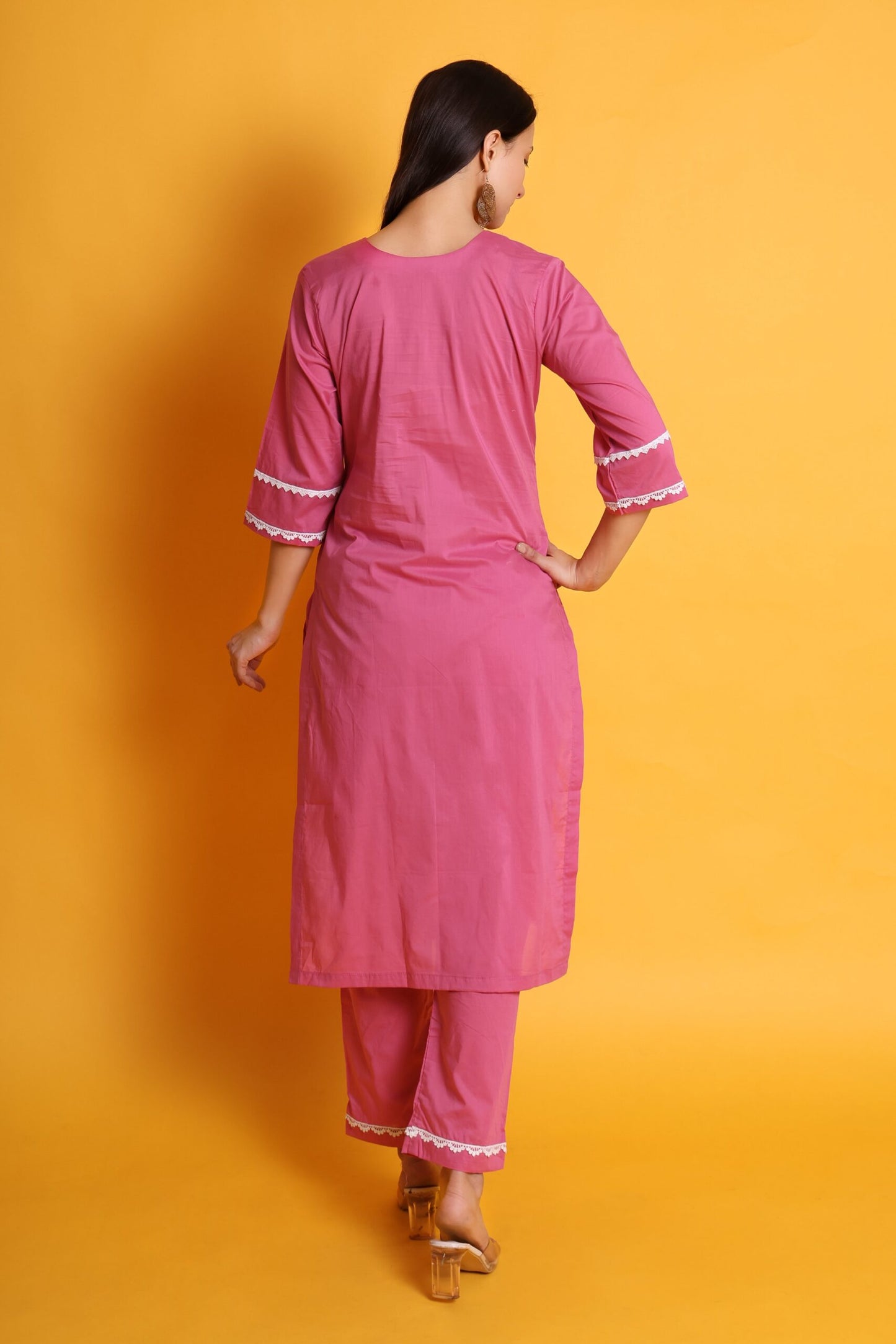 Pure Cotton Chicken Lace Work Kurta Set