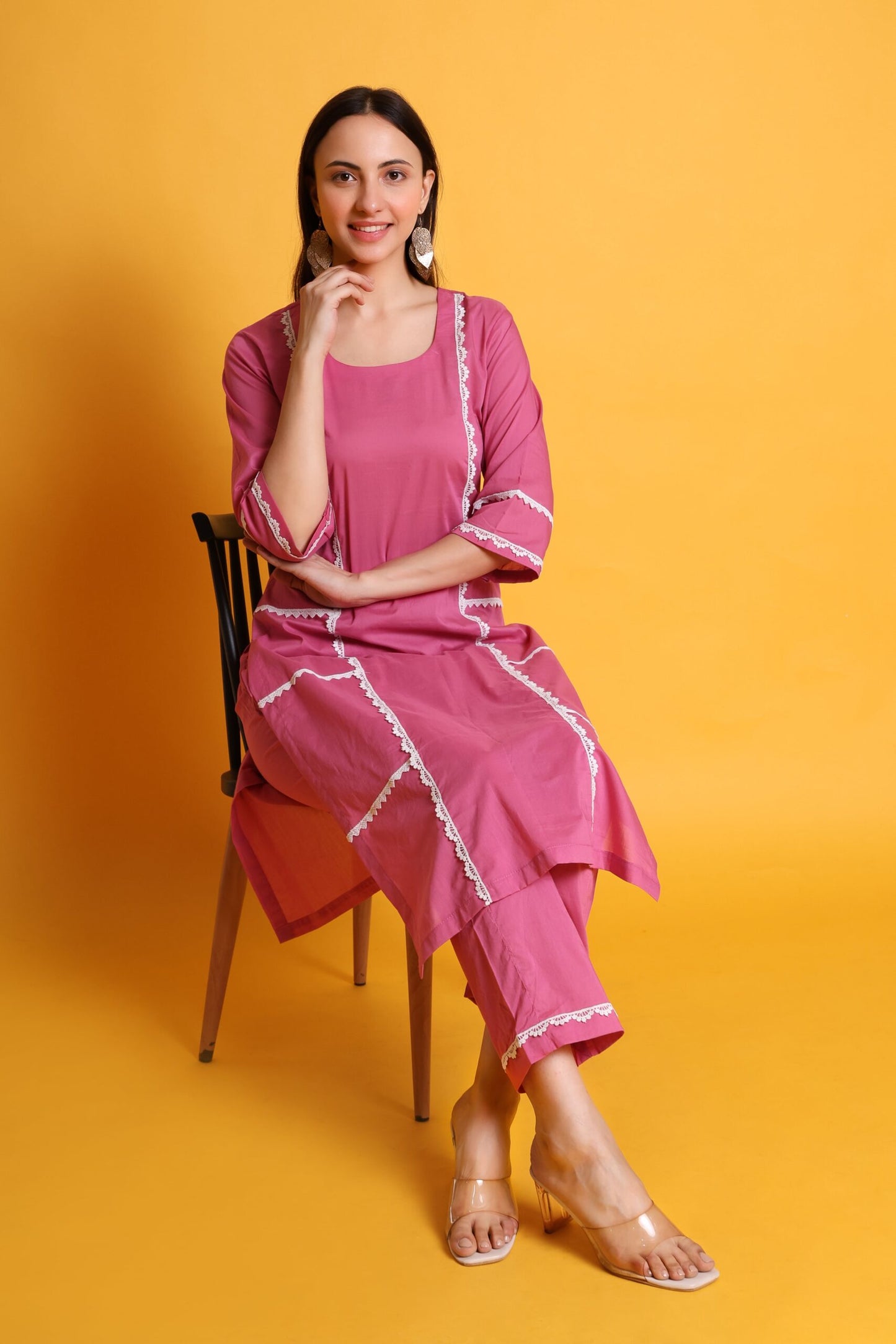 Pure Cotton Chicken Lace Work Kurta Set
