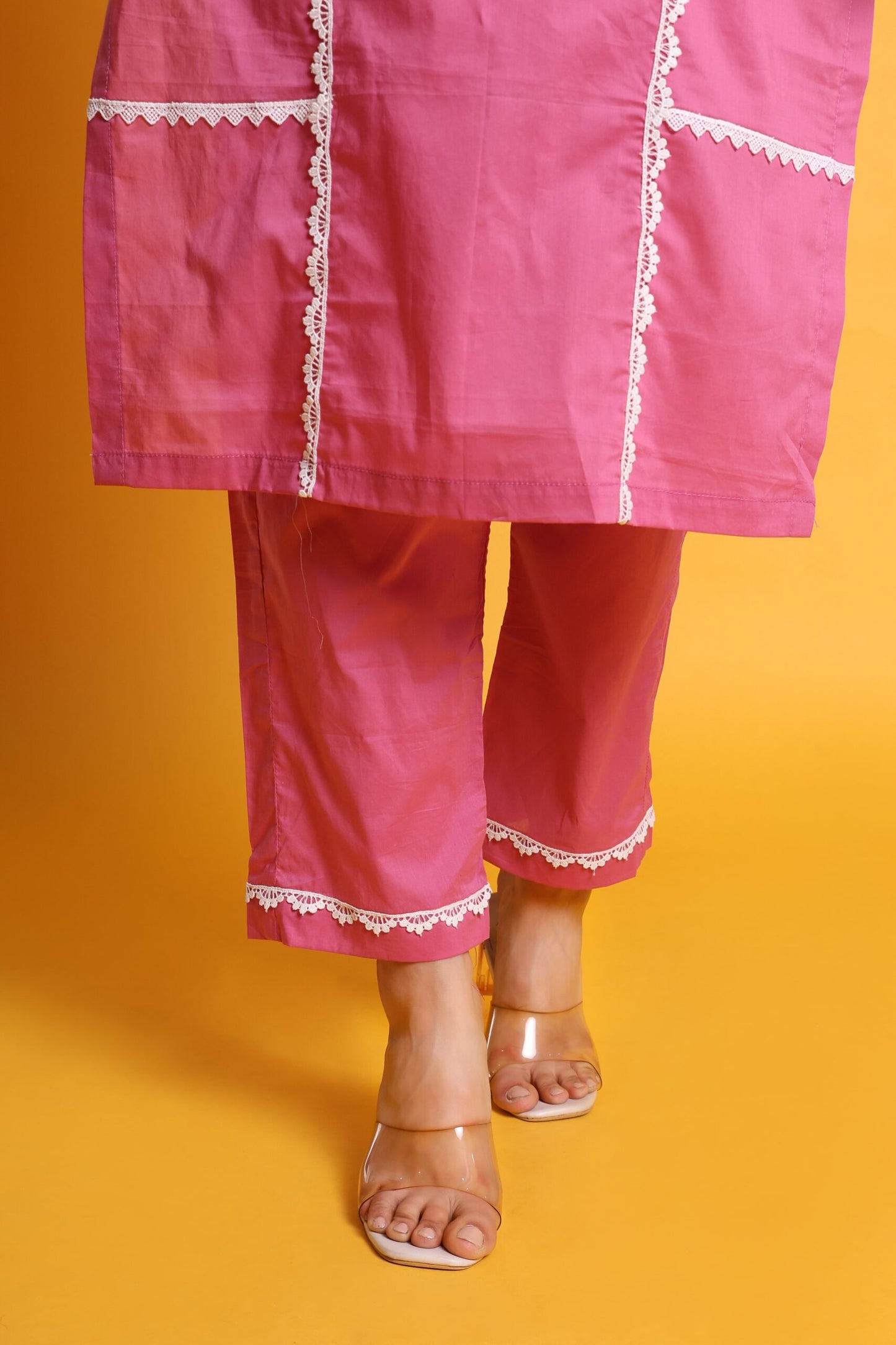 Pure Cotton Chicken Lace Work Kurta Set