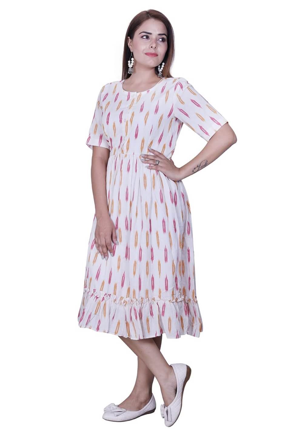 Off-White Cotton Ikat Dress