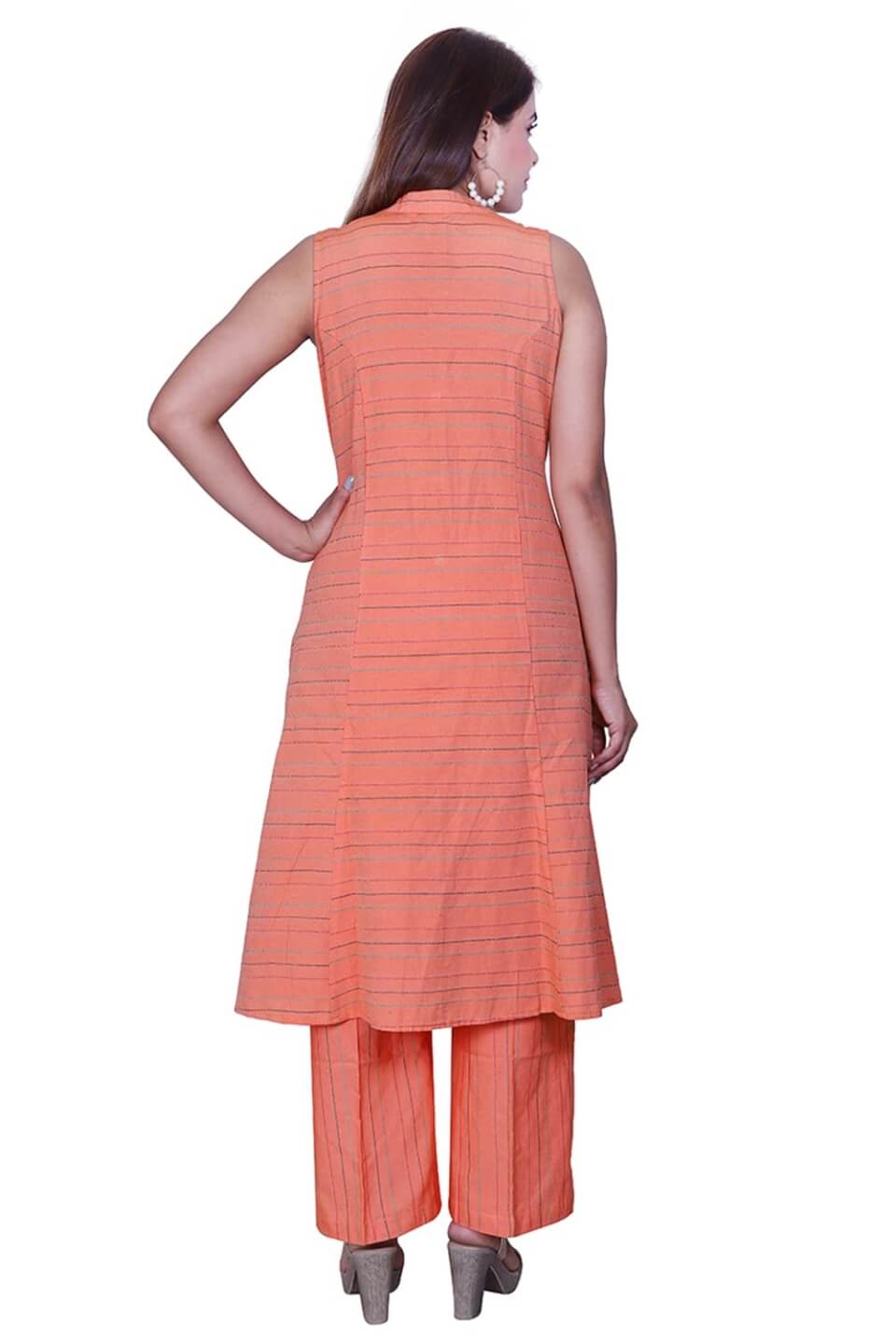 Orange Handloom Blend Cotton Kurta set