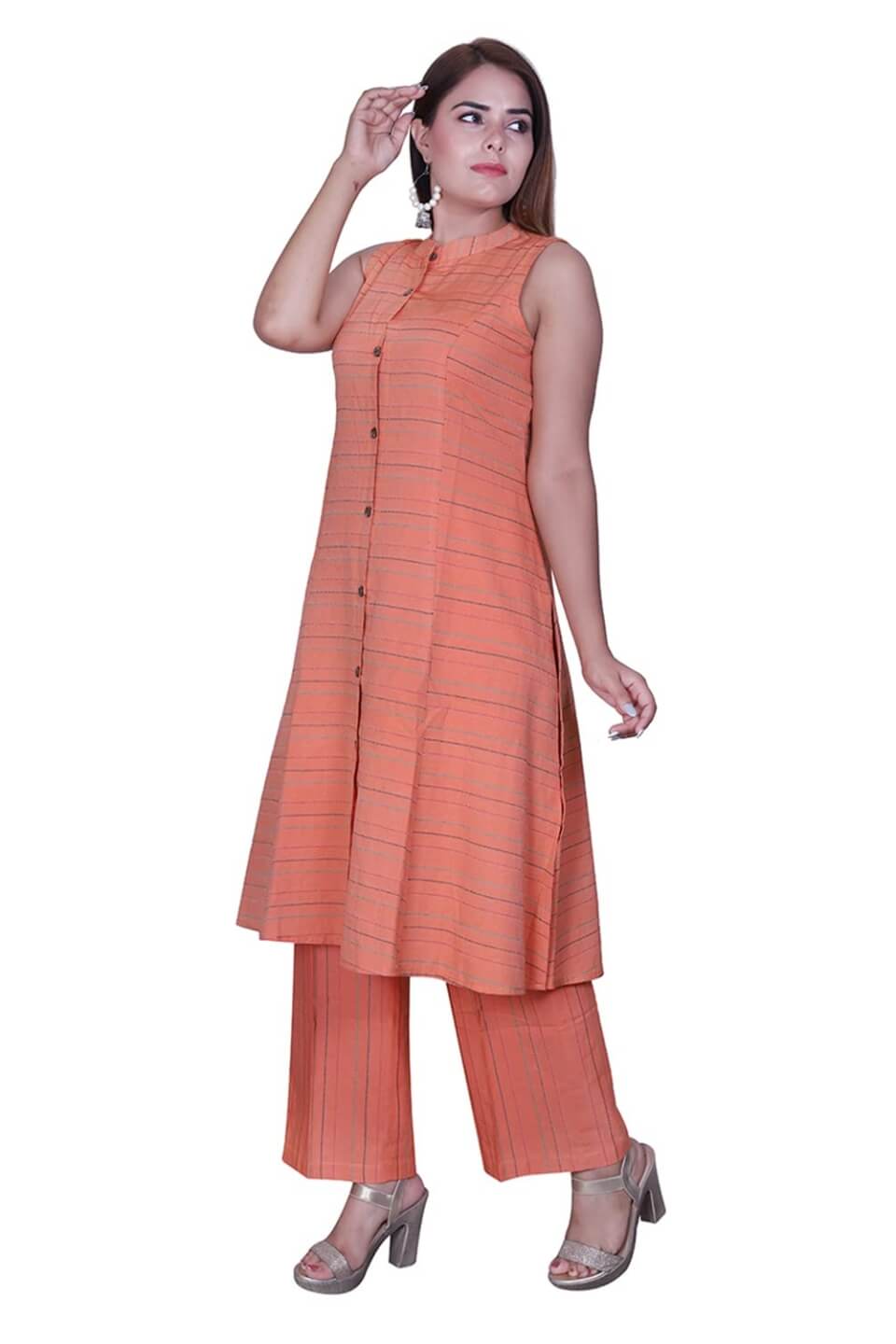 Orange Handloom Blend Cotton Kurta set