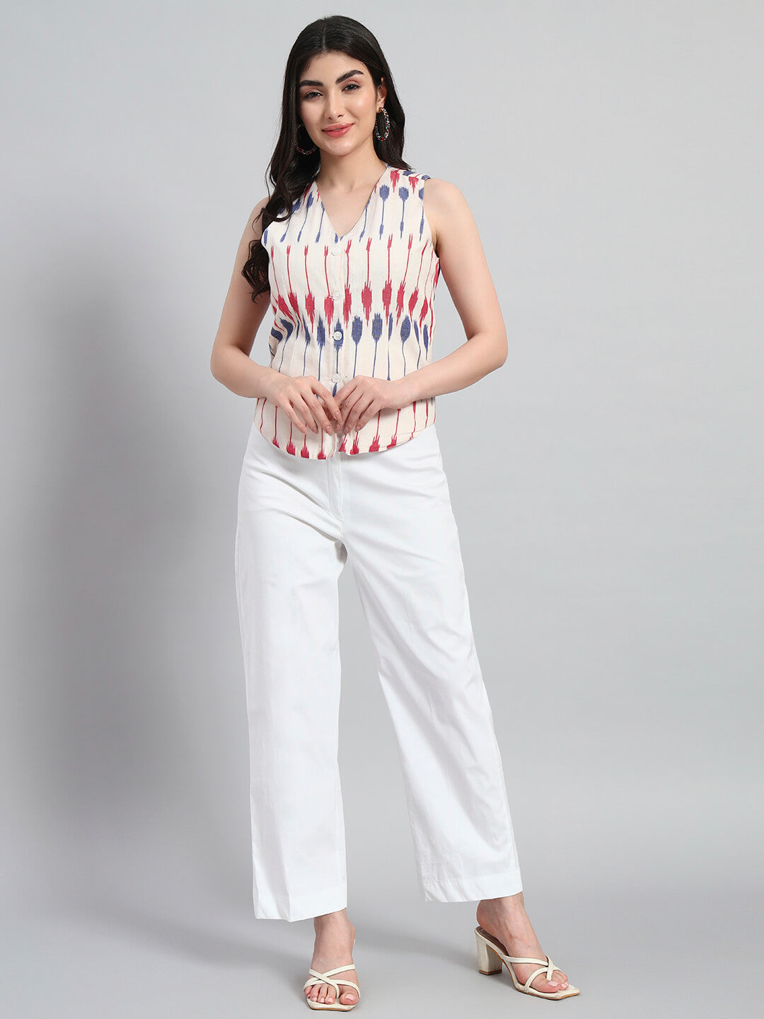 Cotton Ikat Basket Top with Pant