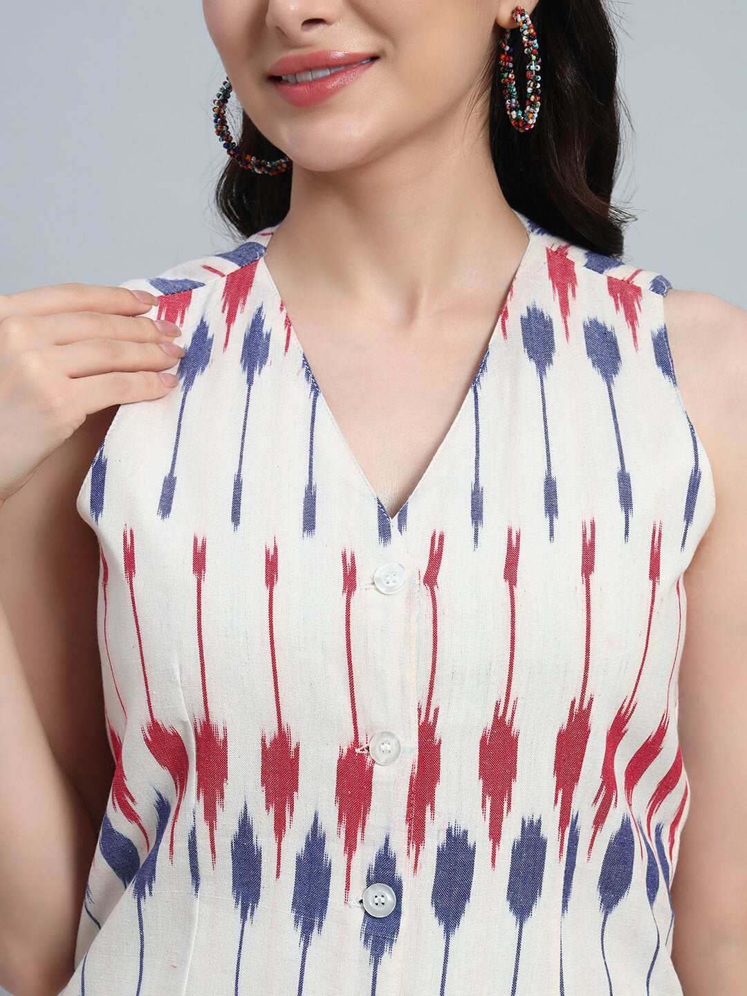 Cotton Ikat Basket Top with Pant