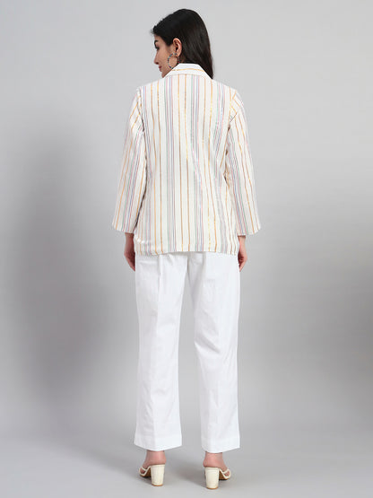 Cotton Stripes Coat with Pant
