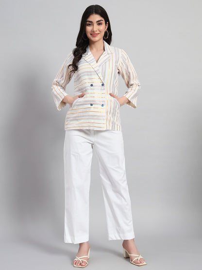 Cotton Stripes Coat with Pant