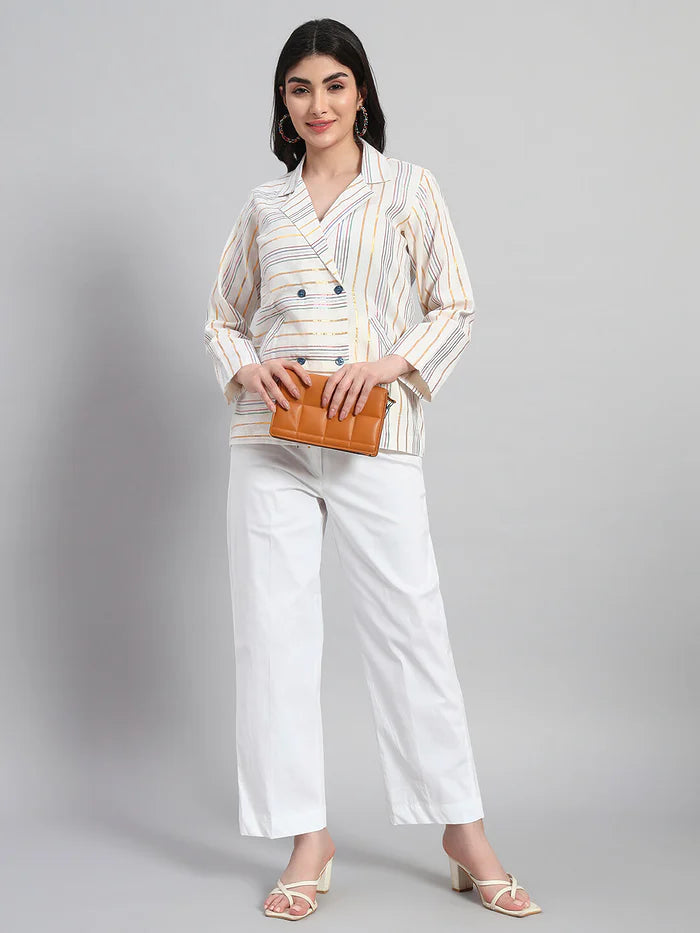 Cotton Stripes Coat with Pant