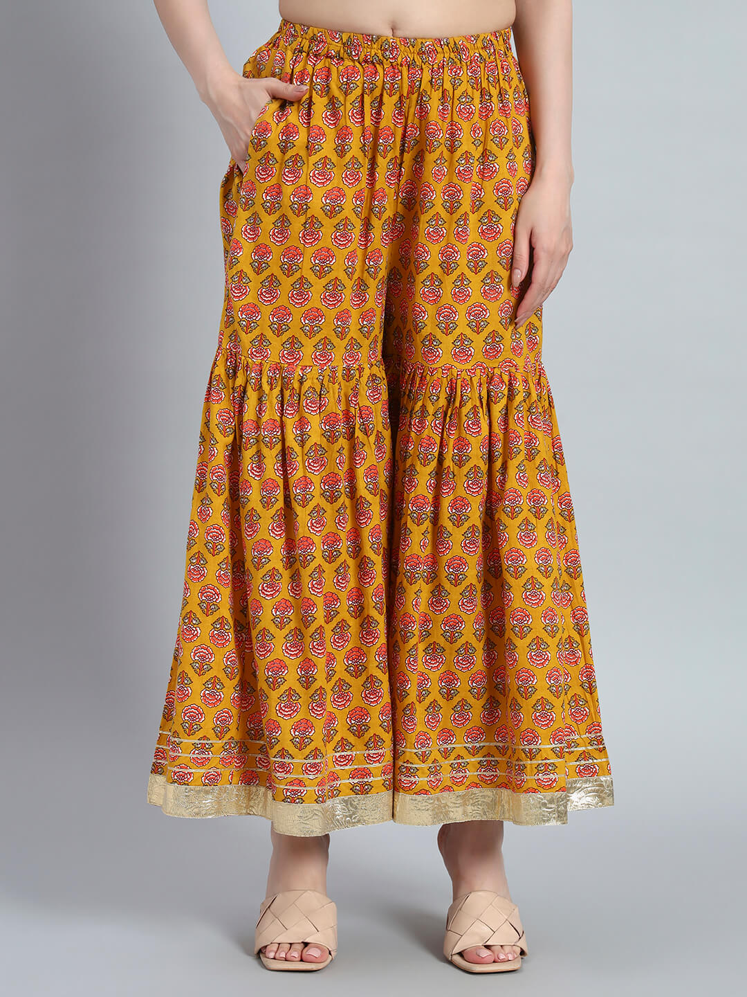 Hand Block Sharara Set with Organza Dupatta