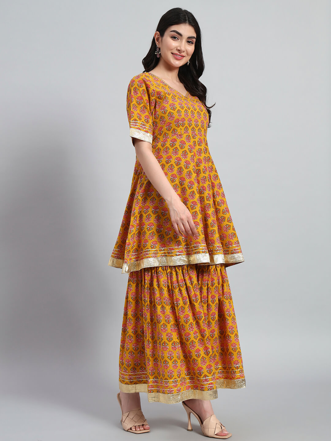 Hand Block Sharara Set with Organza Dupatta