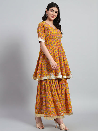 Hand Block Sharara Set with Organza Dupatta