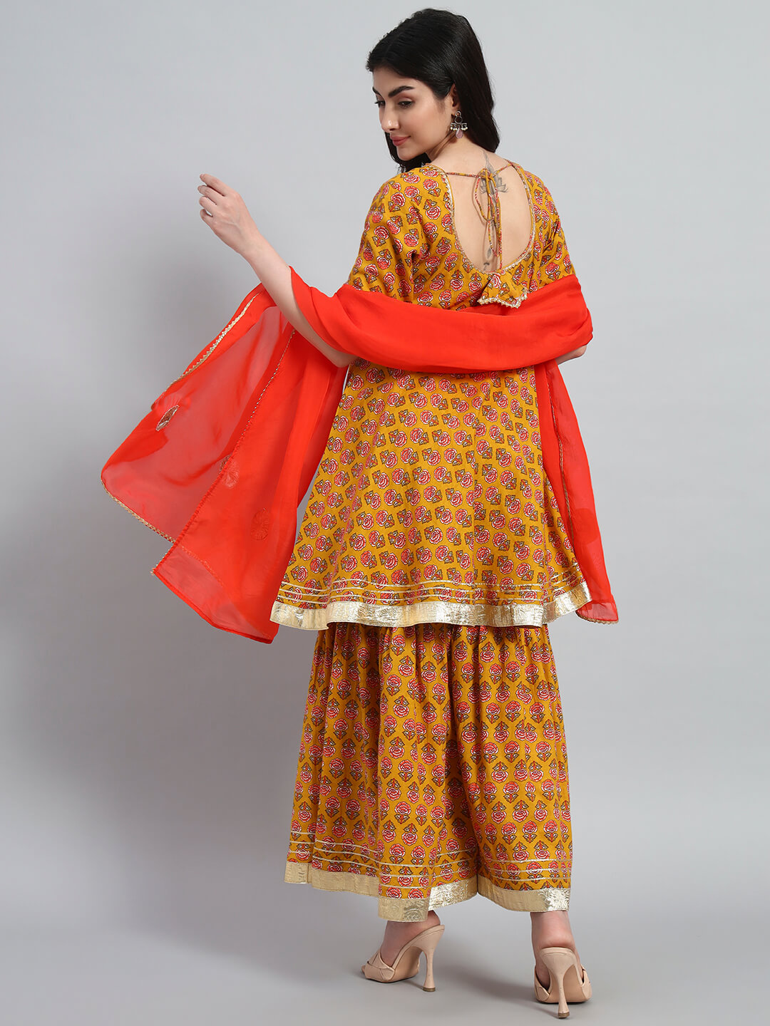 Hand Block Sharara Set with Organza Dupatta