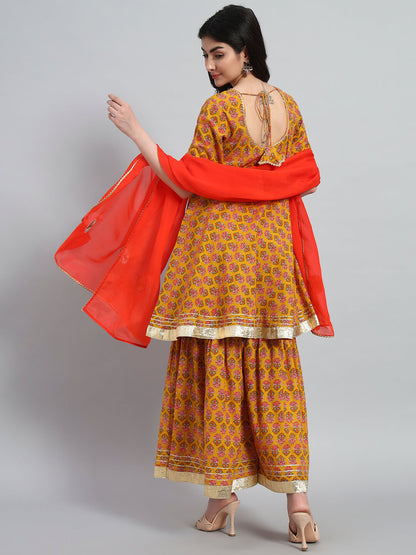 Hand Block Sharara Set with Organza Dupatta