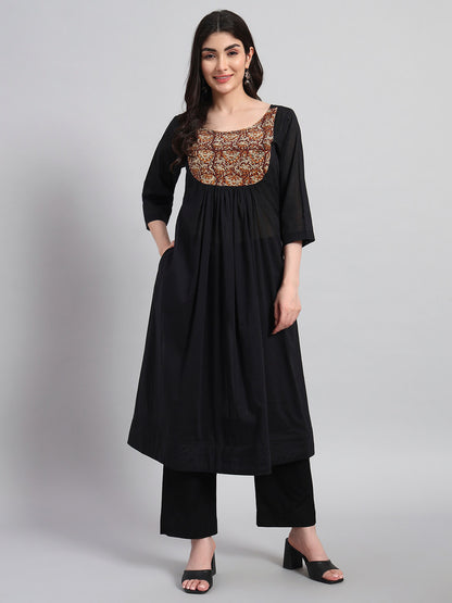 A-Line Gethered Cotton Kurta Set