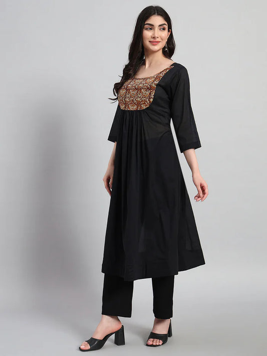 A-Line Gethered Cotton Kurta Set