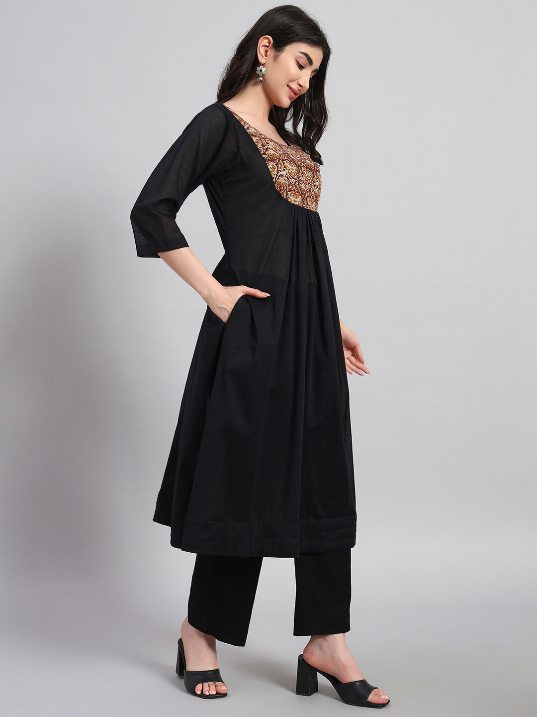 A-Line Gethered Cotton Kurta Set